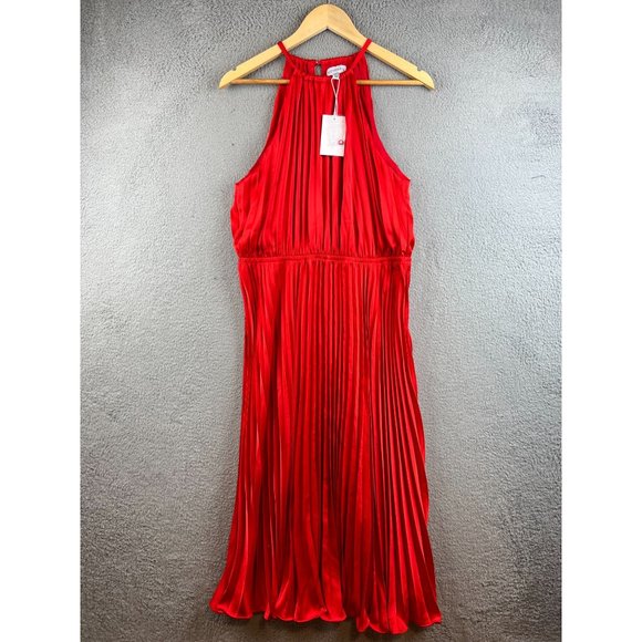 New Lucy Paris  Kora Pleated Red Dress size L - Picture 1 of 9